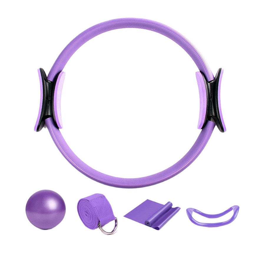Pilates Yoga Logo - カスタマイズロゴ入り レディース5点ピラティスエッセンシャルキット ホームエクササイズ用サークルリングセット 減量ヨガアクセサリー サポート付き