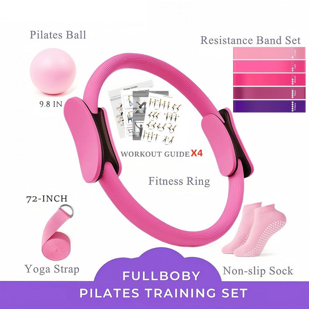 Pilates Yoga Resistance Ring - 9 ピース/セットヨガフィットネスキット、ピラティスリング、ヨガリング、ボールグリップソックス、5 つのブーティレジスタンスバンド、ストレッチベルト、フィットネス機器