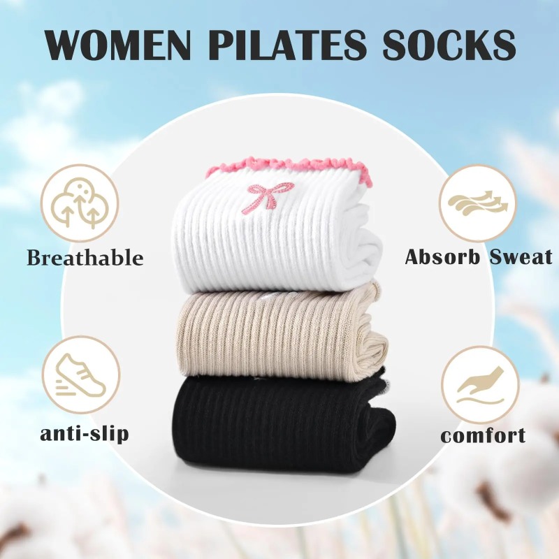Pilates Yoga &A - プロフェッショナルヨガソックス、コットンストラップシリコン滑り止めピラティスフィットネスダンスフロアソックス