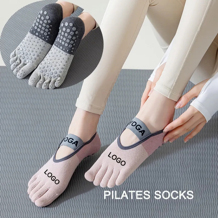 Pilates Yoga Logo - 卸売ボーンレスカスタムロゴコットン グリップバートランポリンアンクルソックス ピラティス滑り止めコンプレッションヨガバレエストライプソックス