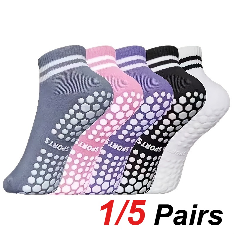 Pilates Yoga &A - 1/5 ペア女性用シリコンアンチスリップピラティスヨガソックス汗吸収通気性カジュアルダンスフィットネスオールシーズンスポーツソックス