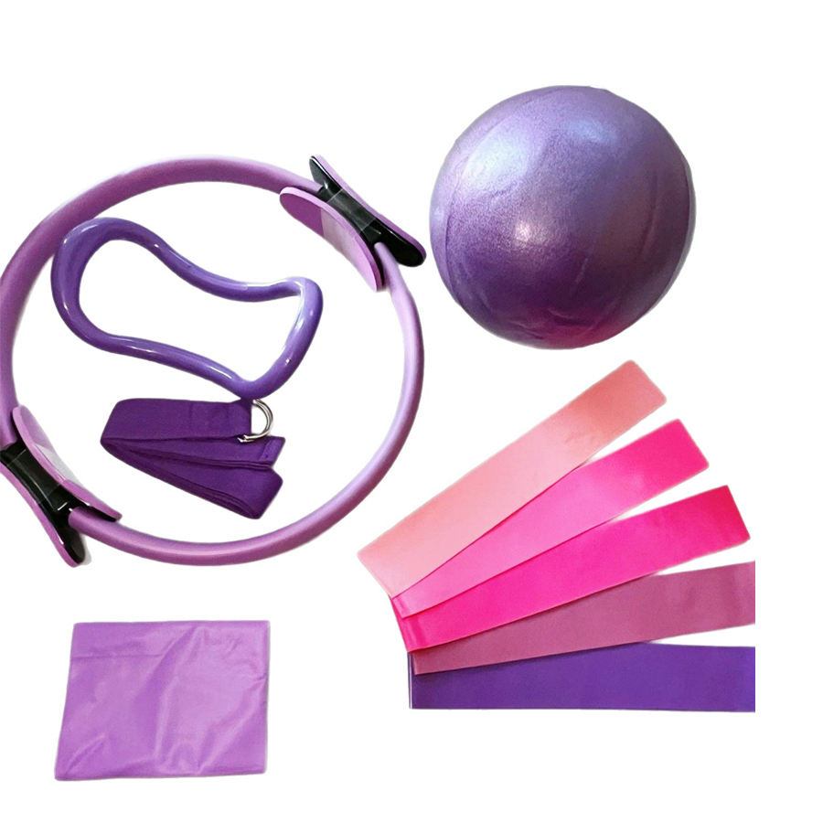 Pilates Yoga Logo - カスタマイズロゴ入り5点セットホームジムレジスタンストレーニングフィットネスセット25cmサークルピラティスボールヨガリングエクササイズサポート
