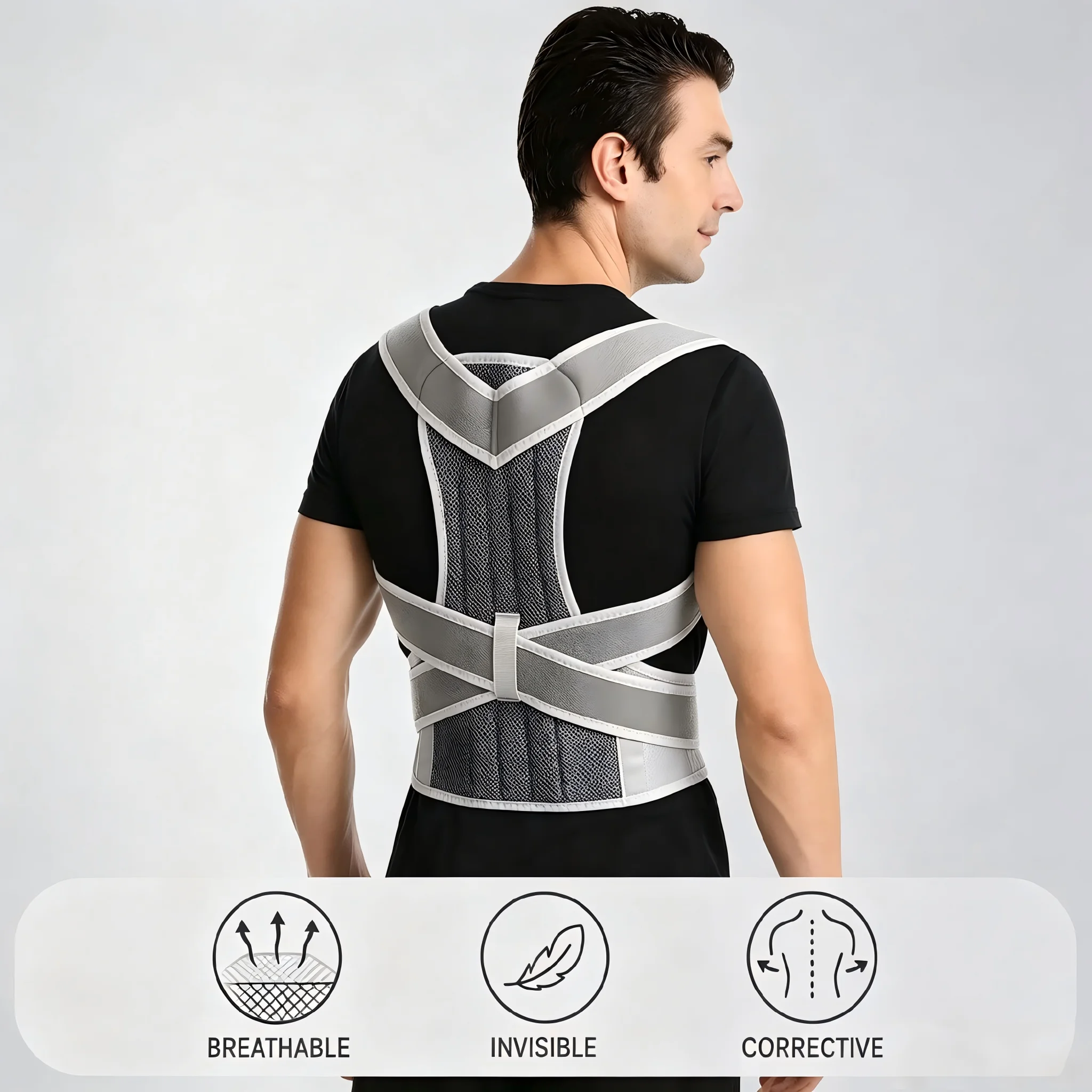 Posture Pole Corrector - 調整可能な姿勢矯正バックサポートブレース（男女兼用）、強化された腰椎肩背骨矯正ストラップ