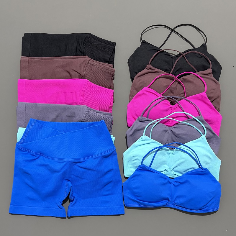 Pilates Yoga Gear - 2ピース ビジョンジムセット レディース ヨガ クロップトップ ハイウエスト