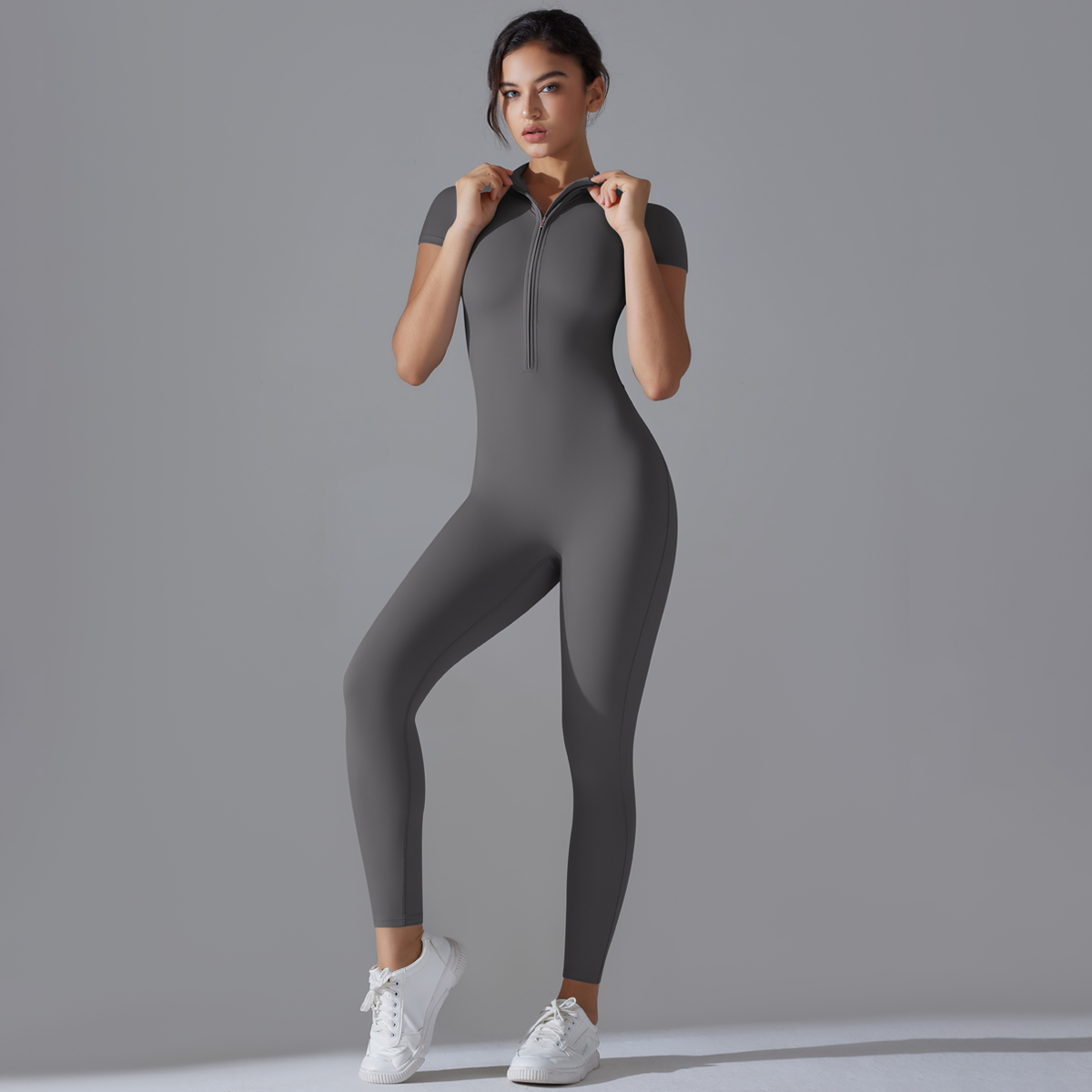 ヨガセット女性のジャンプスーツワンピーススーツジッパー半袖ジ - Pilates Yoga Gear のレビューと価格