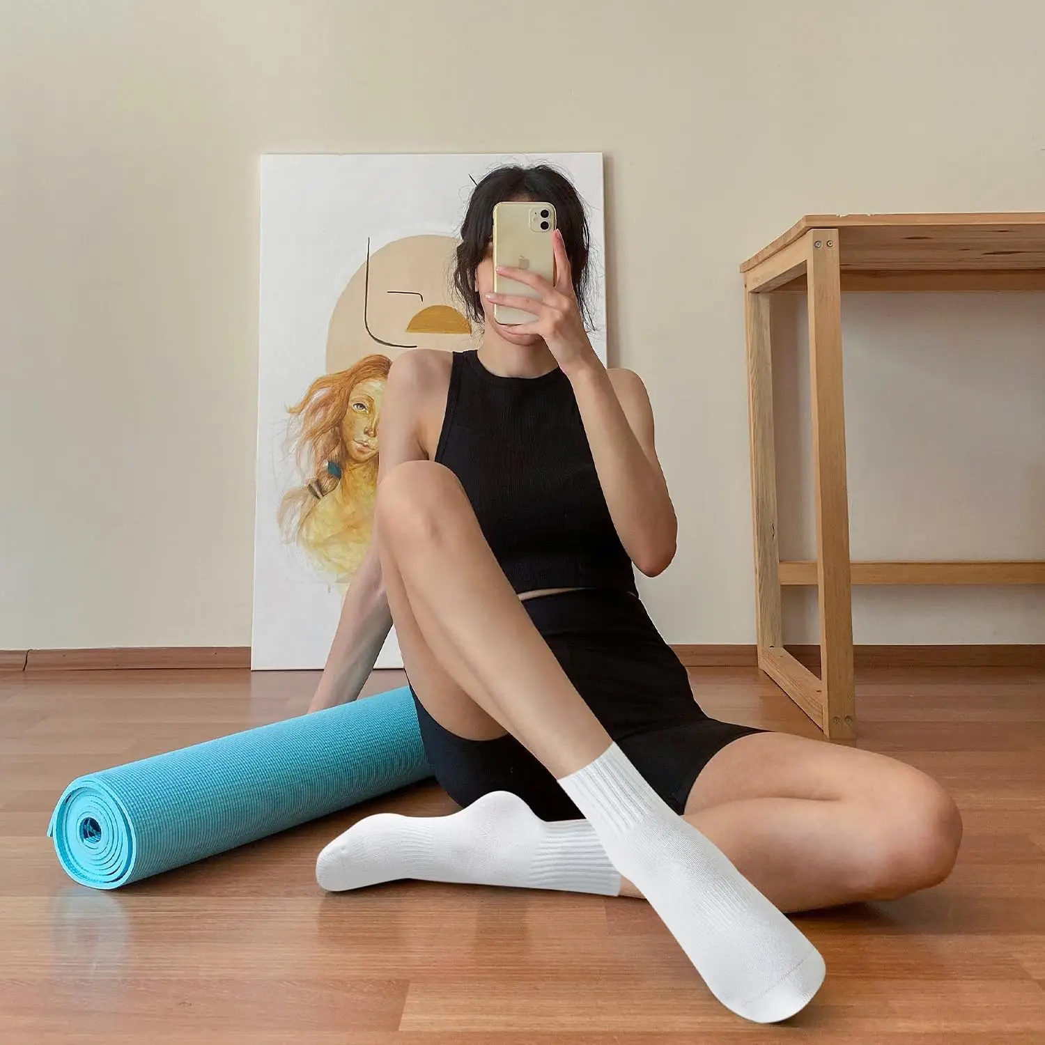 女性用ヨガソックス4足、ソリッドカラーのミッドソール滑り止め - Pilates Yoga &A のレビューと価格