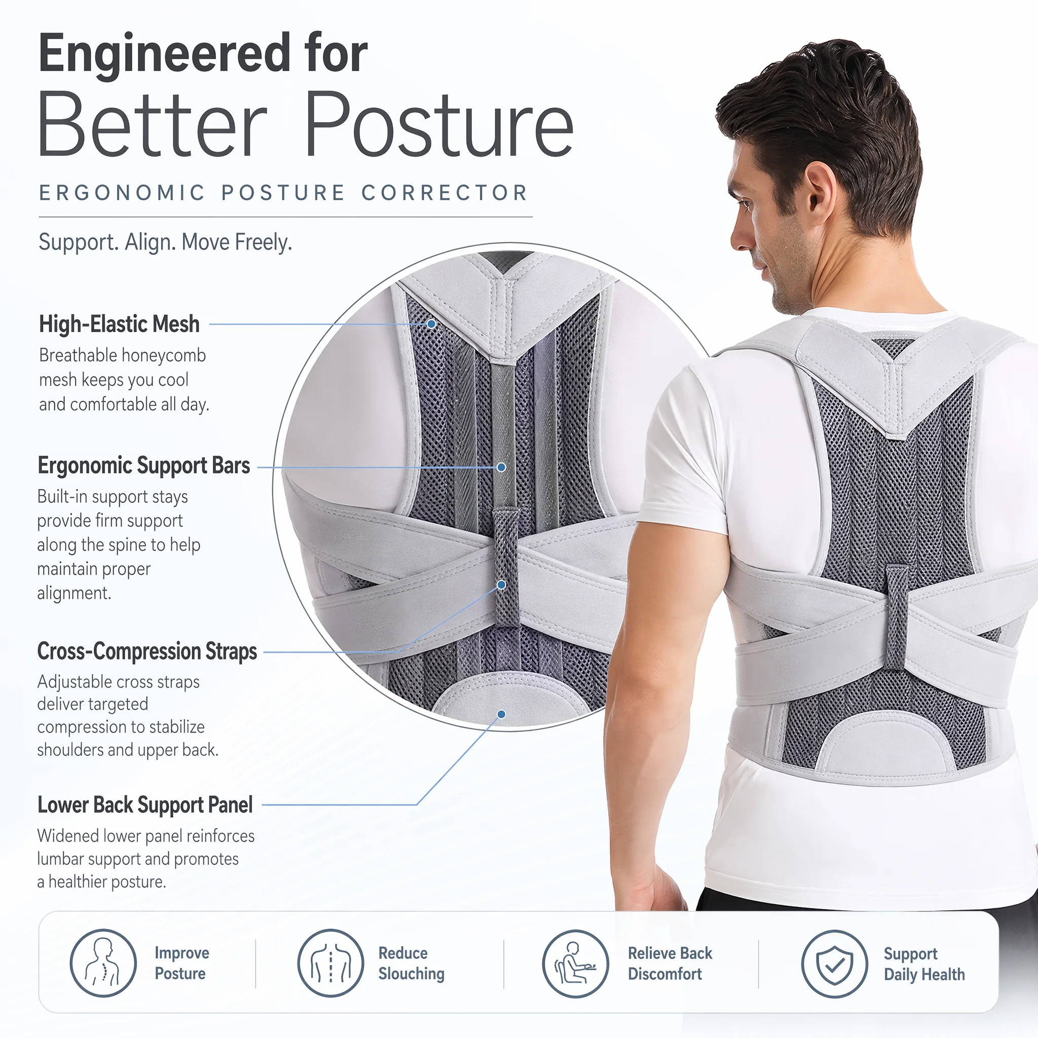 新デザインの猫背矯正ベルト、上背部ストラップブレース、肩姿勢 - Posture Pole Corrector のレビューと価格