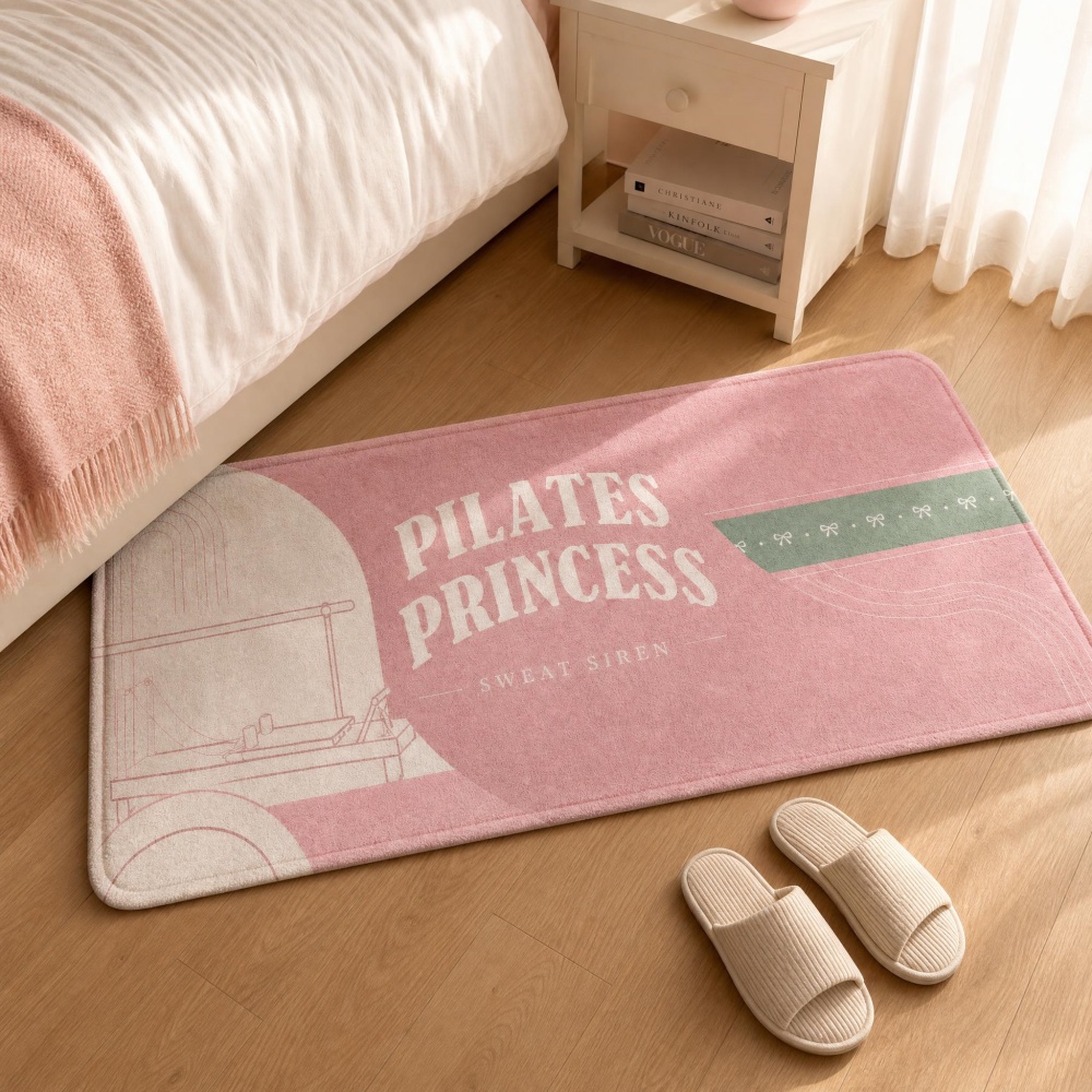 ソフトフランネル長方形フロアラグピンクピラティスアートプリン - Pilates Yoga Garage のレビューと価格
